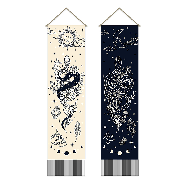 

PandaHall AHANDMAKER Pack of 2 Sun Moon & Snake Print Tapestries Snake Vertical Bohemian Tapestry Mystical Bohemian Tassel Tapestry Wall...