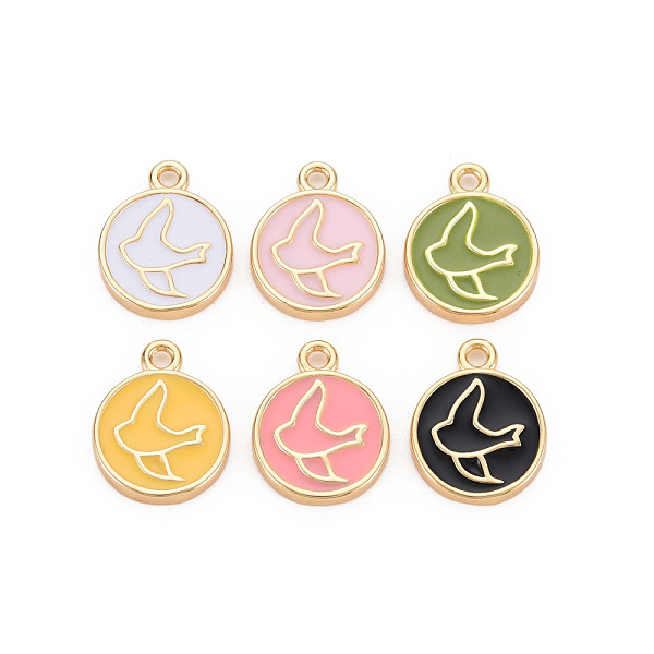 

PandaHall Brass Enamel Pendants, Nickel Free, Flat Round with Wild Goose, Mixed Color, Real 18K Gold Plated, 15x12x2mm, Hole: 1.6mm..., Multicolor