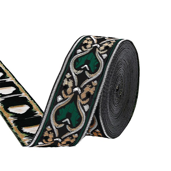 

PandaHall SUPERFINDINGS 7.66 Yards Polyester Ethnic Style Jacquard Ribbon Vintage Floral Embroidery Fabric Trim Green Fringe Boho Persian...