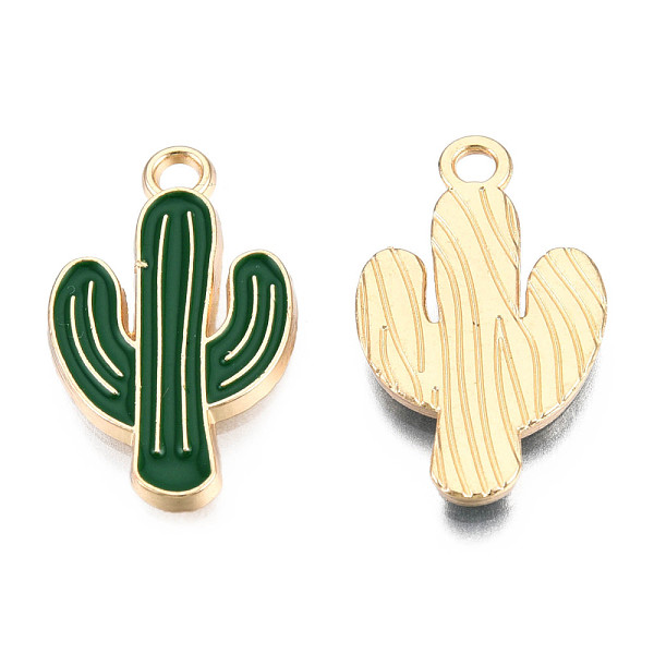 

PandaHall Light Gold Plated Alloy Pendants, with Enamel, Cactus, Green, 21x12.5x1.5mm, Hole: 1.8mm Alloy+Enamel Others Green