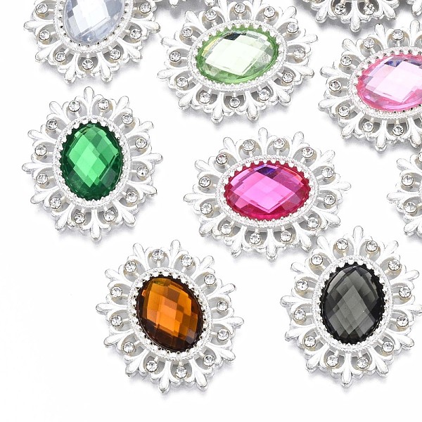 

PandaHall Alloy Cabochons, with Rhinestone, Cadmium Free & Lead Free, Faceted, Oval, Silver, Mixed Color, 28.5x24x4mm Alloy+Rhinestone Oval..., Multicolor