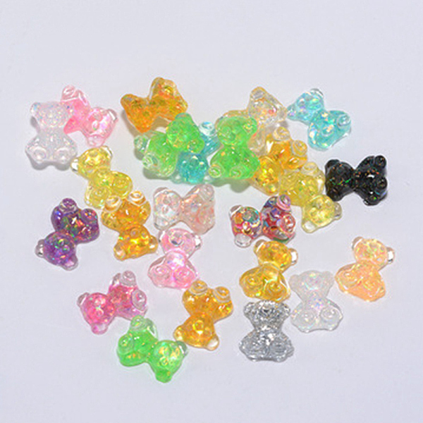 PandaHall Bear Resin Cabochons, Nail Art Studs, with Glitter Powder, Nail Art Decoartion Accessories, Mixed Color, 10x8mm Resin Bear