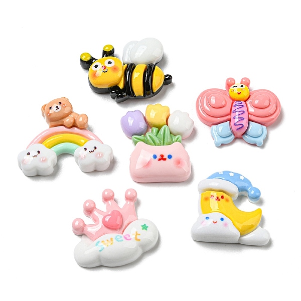 

PandaHall Opaque Resin Decoden Cabochons, for Jewelry Making, Rainbow/Bees/Cloud, Mixed Shapes, 20~27x23~30x7~9mm Resin Mixed Shapes..., Multicolor