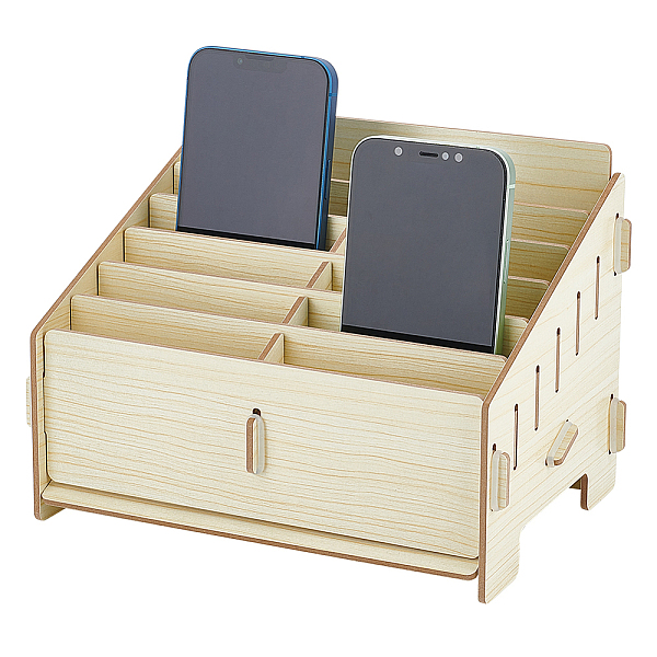 PandaHall CHGCRAFT 12-Grid Wooden Cell Phone Holder Desktop Storage Box Mobile Phone Management Storage Box Desk Organizer for Teachers...