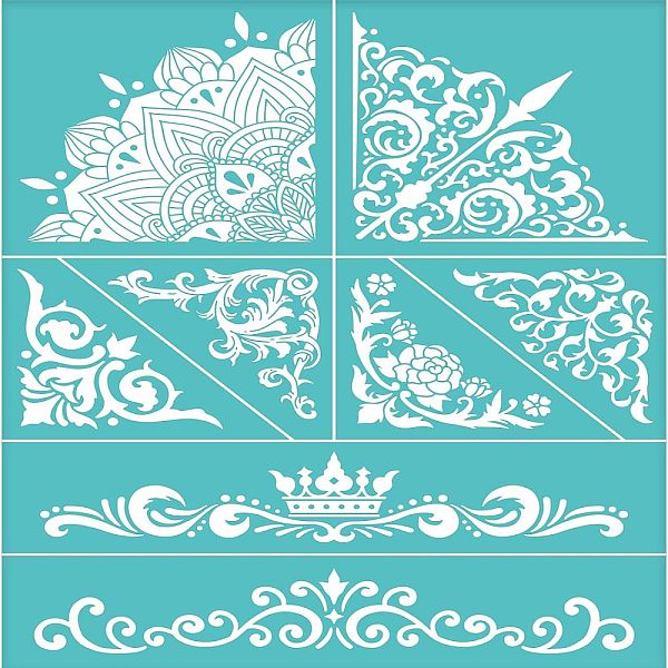 

PandaHall OLYCRAFT 2Pcs Self-Adhesive Silk Screen Printing Stencil Vintage Border Corner Pattern Stencil Reusable Mesh Stencils Transfer..., Green