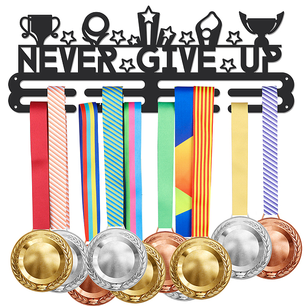 

PandaHall Iron Medal Hanger Holder Display Wall Rack, 3-Line, with Screws, Black, Trophy, 400x150mm Iron Trophy Black