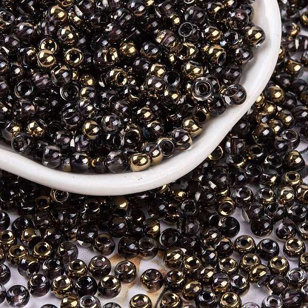 

PandaHall Glass Seed Beads, Inside Colours, Half Gilded Plated, Round, Gold, 4x3mm, Hole: 1.2mm, 6428pcs/pound Glass Gold