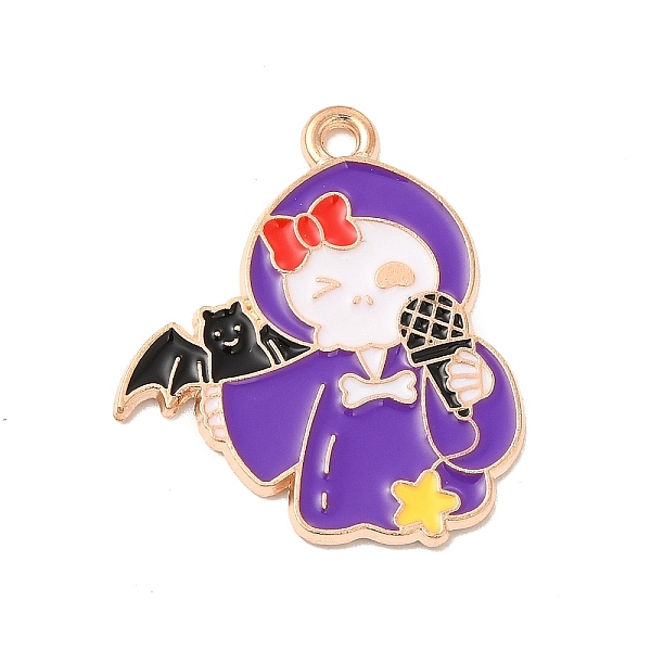 

PandaHall Halloween Theme Alloy Enamel Pendants, Light Gold, Witch Pattern, 25x21x1mm, Hole: 1.6mm Alloy+Enamel Witch Purple