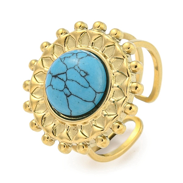 

PandaHall Ion Plating(IP) 304 Stainless Steel Synthetic Turquoise Cuff Rings, Flower Open Rings for Women, Flower, Real 18K Gold Plated...