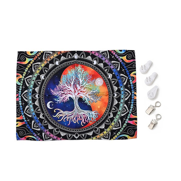 

PandaHall UV Reactive Blacklight Tapestry, Polyester Decorative Wall Tapestry, for Home Decoration, Rectangle, Tree of Life Pattern...