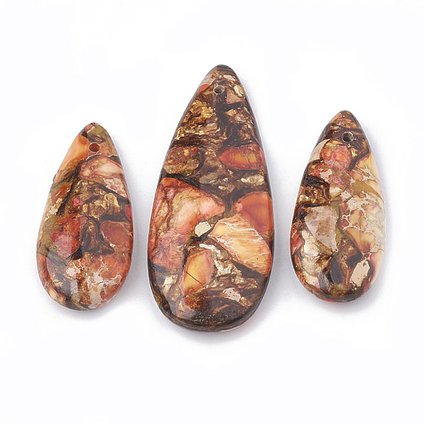 

PandaHall Assembled Bronzite and Imperial Jasper Pendants, teardrop, Dyed, 36~50x15~21x6~7mm, Hole: 1mm, 3pcs/set Imperial Jasper Teardrop