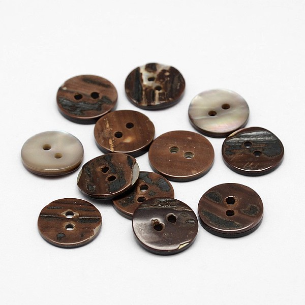 

PandaHall 2-Hole Flat Round Shell Buttons, Coconut Brown, 13x2mm, Hole: 1.5mm, about 500pcs/bag Shell Flat Round Brown