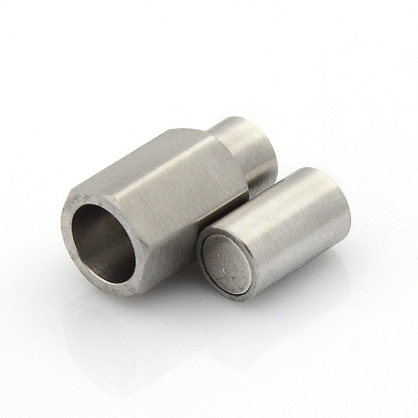 

PandaHall 304 Stainless Steel Matte Surface Magnetic Clasps with Glue-in Ends, Hexagonal Prism, Stainless Steel Color, 20x9x8mm, Hole: 5mm...