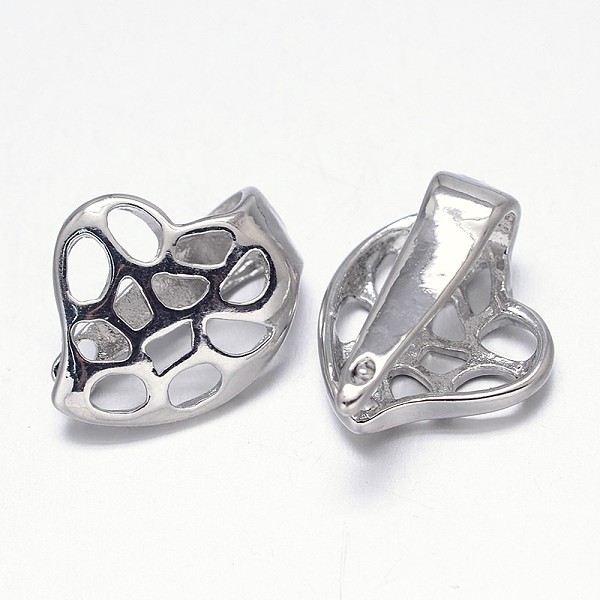 

PandaHall Filigree Heart Rack Plating Brass Enhancer Shortener Pendant Bails, Hinged Bails, Platinum, 18x15x8mm, Hole: 4x10mm Brass
