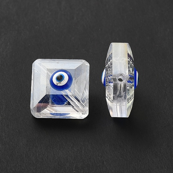 

PandaHall Glass Beads, Faceted Square, with Enamel, AB Color Plated, Blue, 13x13x9mm, Hole: 1.2mm Glass Square Blue