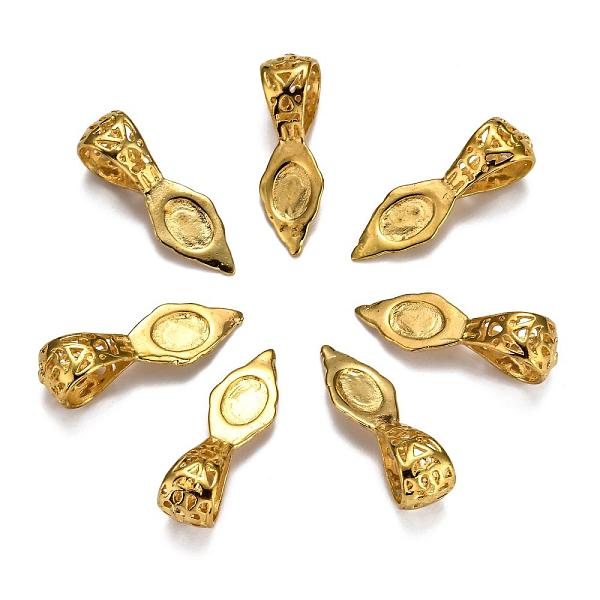 

PandaHall Brass Glue-on Flat Pad Bails for Pendant Making, Golden, 25x8x7mm, Hole: 9x5mm Brass