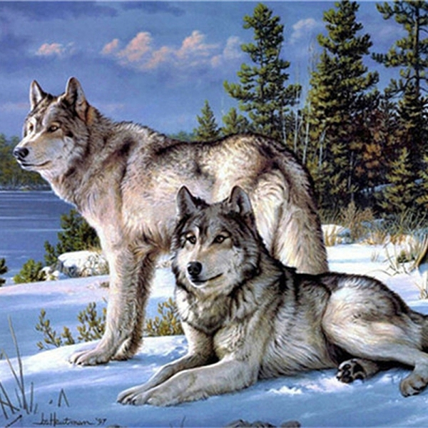 

PandaHall DIY Wolf & Scenery Diamond Painting Kits, including Resin Rhinestones, Diamond Sticky Pen, Tray Plate and Glue Clay, Colorful...