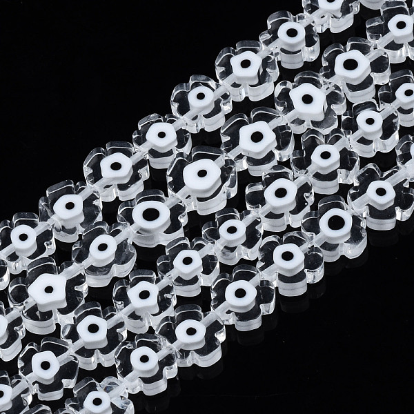 

PandaHall Handmade Lampwork Beads Strands, Flower with Evil Eye, Clear, 7~9x7~9x3mm, Hole: 0.8mm, about 50~52pcs/strand, 14.57 inch~15.35...