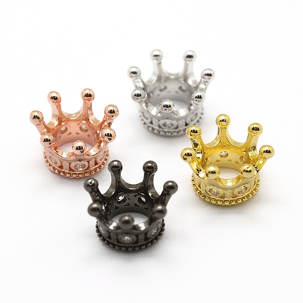 

PandaHall Brass Micro Pave Grade AAA Cubic Zirconia Beads, Cadmium Free & Nickel Free & Lead Free, Crown, Large Hole Beads, Clear, Mixed...
