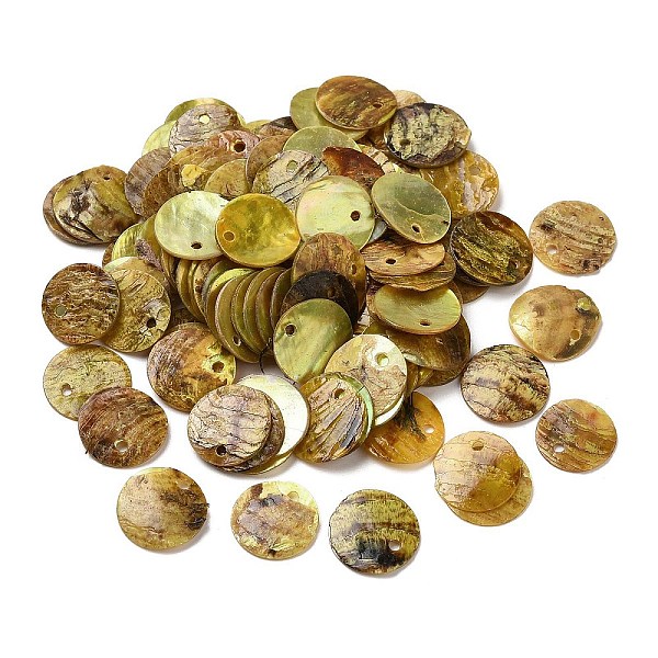 

PandaHall Spray Painted Natural Akoya Shell Charms, Mother of Shell, Flat Round Charms, Dark Khaki, 13x1.5mm, Hole: 1mm Shell Flat Round