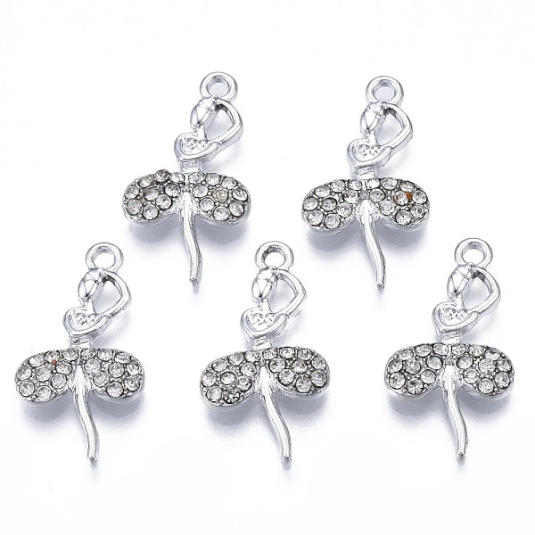 

PandaHall Alloy Pendants, with Crystal Rhinestone, Cadmium Free & Lead Free, Dancer, Platinum, 22x12x3mm, Hole: 1.6mm Alloy+Rhinestone Human..., Clear