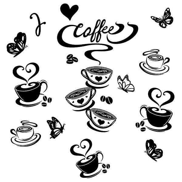 PandaHall PVC Wall Stickers, for Home Living Room Bedroom Decoration, Black, Coffee Pattern, 800x350mm PVC Food