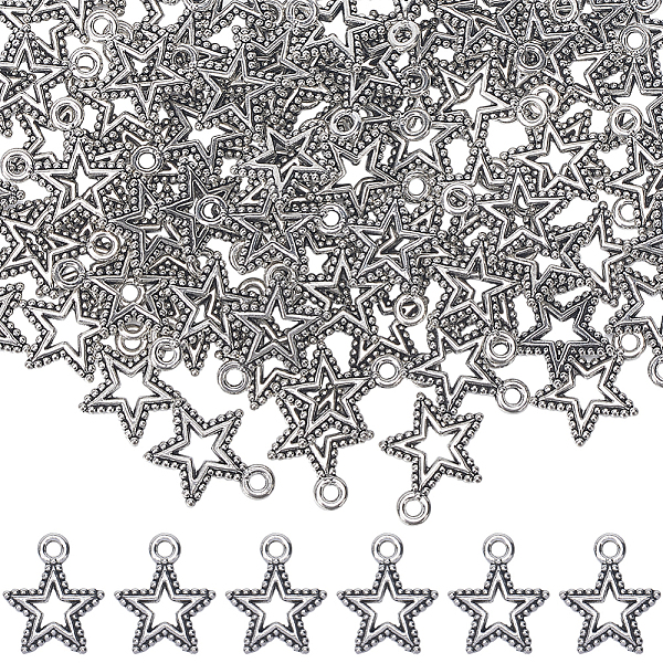 

PandaHall SUNNYCLUE 100PCS Tibetan Style Alloy Pendants, Star, Antique Silver, 18x15x2mm, Hole: 2mm Alloy Star