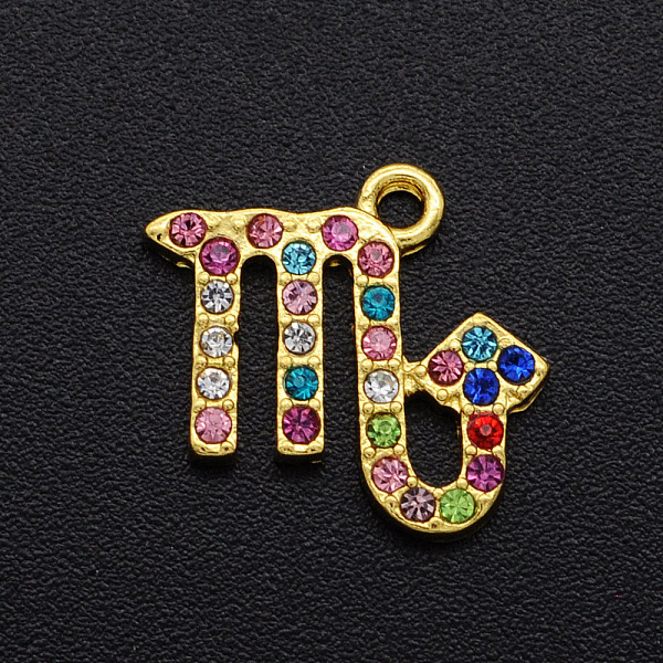 

PandaHall Alloy Rhinestone Charms, Golden, Colorful, Constellation, Scorpio, 13x14x2mm, Hole: 1.4mm Alloy+Rhinestone Scorpio Multicolor