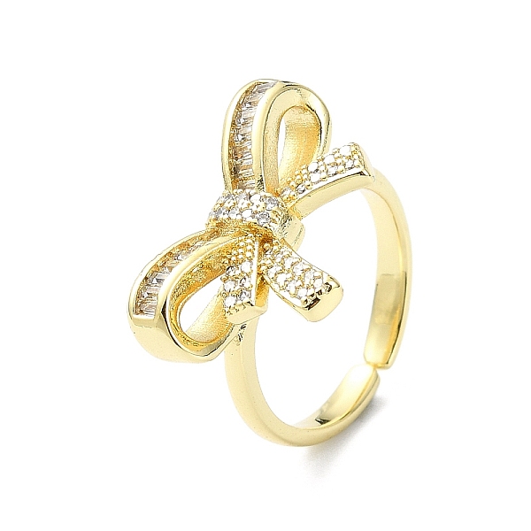 

PandaHall Rack Plating Brass Micro Pave Cubic Zirconia Open Cuff Rings, Cadmium Free & Lead Free, Long-Lasting Plated, Bowknot, Real 18K..., Clear