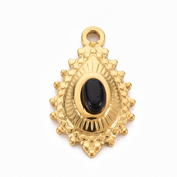 

PandaHall 304 Stainless Steel Pendants, with Black Stone, Teardrop, Black, 22x14x5mm, Hole: 1.6mm 304 Stainless Steel Teardrop Black