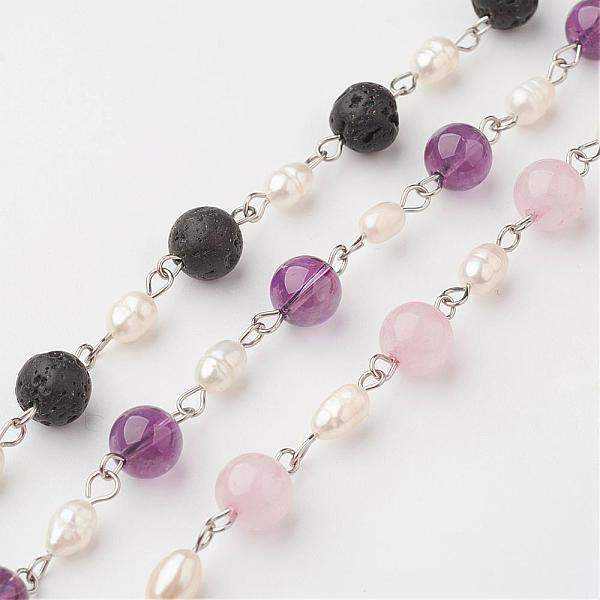 

PandaHall Handmade Chains for Necklaces Bracelets Making, with Gemstone, Grade A Natural Freshwater Pearl and 304 Stainless Steel Eye Pin...