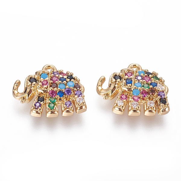 

PandaHall Brass Micro Pave Cubic Zirconia Charms, Elephant, Golden, Colorful, 9x11.5x2.5mm, Hole: 1mm Brass+Cubic Zirconia Elephant