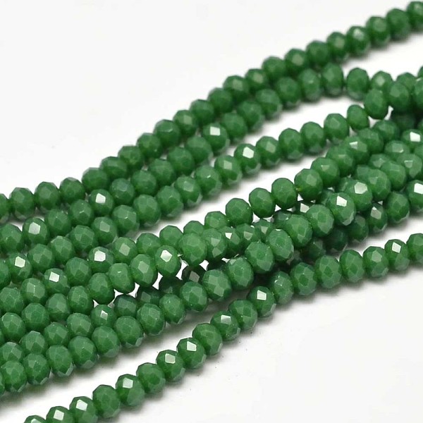 PandaHall Faceted Rondelle Glass Beads Strands, Green, 3.5x2.5~3mm, Hole: 0.8mm, about 150pcs/strand, 13.6 inch Glass Rondelle Green
