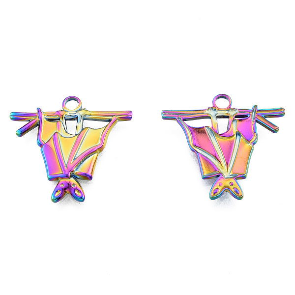 

PandaHall Ion Plating(IP) 201 Stainless Steel Pendants, Bat, Rainbow Color, 23x25x2.5mm, Hole: 2.5mm 201 Stainless Steel Others