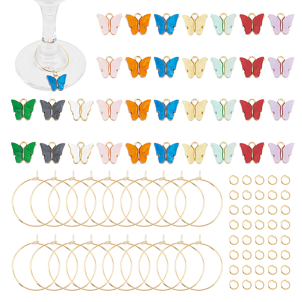 

PandaHall Unicraftale DIY Butterfly Wine Glass Charms Making Kit, Including Alloy Charms, 316 Surgical Stainless Steel Wine Glass Charms..., Multicolor