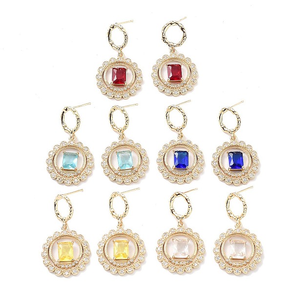 

PandaHall Flat Round Light Gold Brass Micro Pave Cubic Zirconia Stud Earrings, Glass Drop Earrings, Mixed Color, 35x20mm Glass Flat Round..., Multicolor