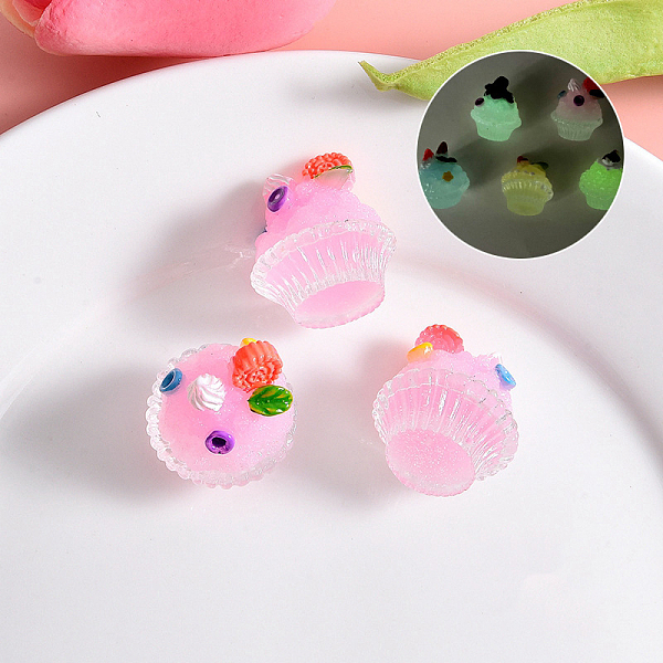 

PandaHall Luminous Cupcake Resin Sculpture Ornament, Glow in the Dark, for Home Desktop Decorations, Pearl Pink, 22x18mm Resin Food