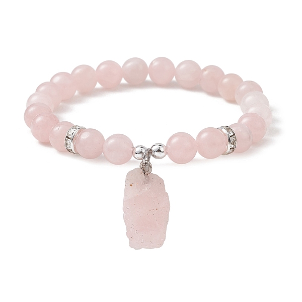 

PandaHall Natural Rose Quartz & Synthetic Hematite Beaded Stretch Bracelet, with Nugget Charms, Inner Diameter: 2-1/2 inch(6.2cm) Rose...