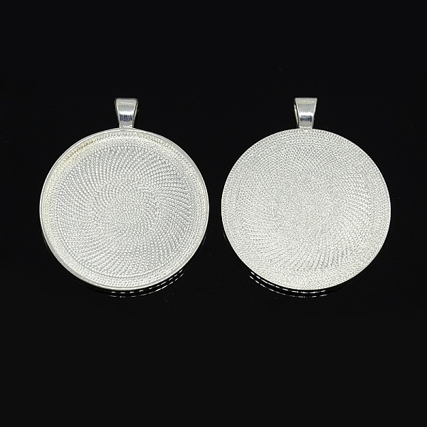 

PandaHall Nickel Free Alloy Flat Round Pendant Cabochon Settings, Plain Edge Bezel Cups, Silver Color Plated, Tray: 38mm, 49x41x3mm, Hole...
