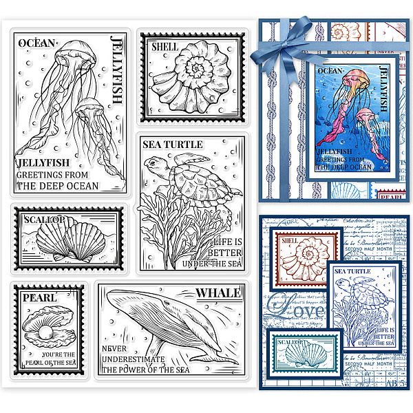 

PandaHall GLOBLELAND Marine Life Stamps Clear Stamps Ocean Jellyfish Shells Silicone Clear Stamp Seals for Cards Making DIY Scrapbooking...