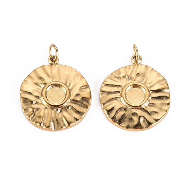 

PandaHall Hammered 304 Stainless Steel Pendant Cabochon Settings, with Jump Rings, Flat Round, Real 14K Gold Plated, Tray: 1/8 inch(4mm)...