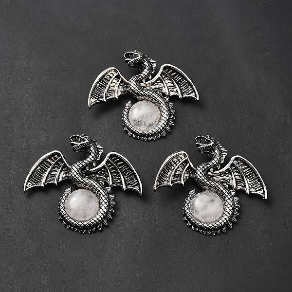 

PandaHall Natural Quartz Crystal Big Pendants, Rock Crystal, Dragon Charms, with Rack Plating Antique Silver Tone Alloy Findings, Cadmium...