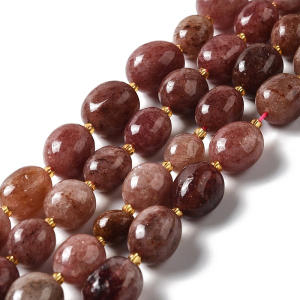 PandaHall Natural Strawberry Quartz Beads Strands, Oval, 9.5~19.5x8~13.5x5.5~13mm, Hole: 0.9~1.2mm, about 24~27pcs/strand, 14.96~15.55''...