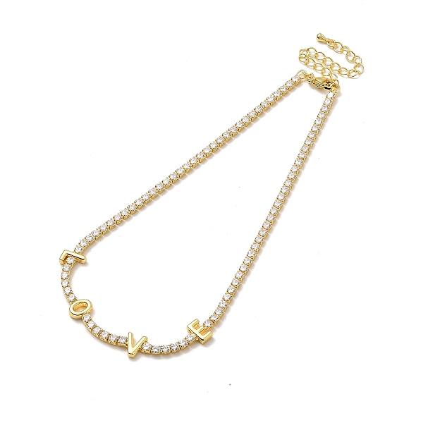 

PandaHall Clear Cubic Zirconia Chains Necklace for Girl Women Gift, Word LOVE Necklaces with Brass Chain Extender & Lobster Claw Clasps...