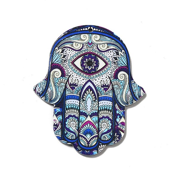 

PandaHall Opaque Acrylic Pendants, Hamsa Hand/Hand of Miriam Charm, Evil Eye Pattern, 52.5x43.5x2mm, Hole: 1.6mm Acrylic Evil Eye