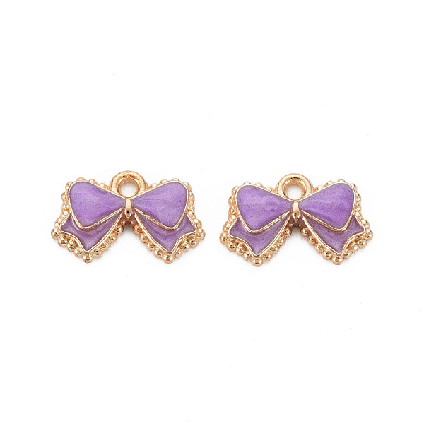 

PandaHall Alloy Enamel Pendants, Bowknot, Light Gold, Dark Orchid, 10x16x2mm, Hole: 1.4mm Alloy+Enamel Bowknot