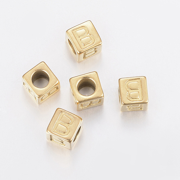 

PandaHall 304 Stainless Steel Large Hole Letter European Beads, Horizontal Hole, Cube with Letter.B, Golden, 8x8x8mm, Hole: 5mm 304...