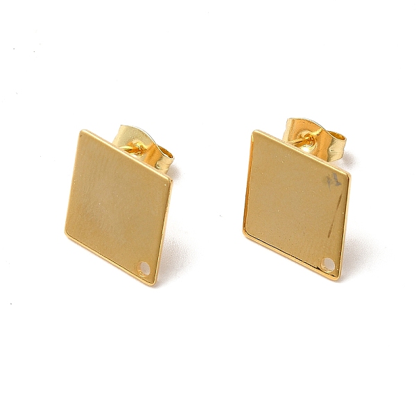 

PandaHall 201 Stainless Steel Stud Earring Findings, with 304 Stainless Steel Pin & Hole & Friction Ear Nuts, Rhombus, Real 24K Gold Plated...