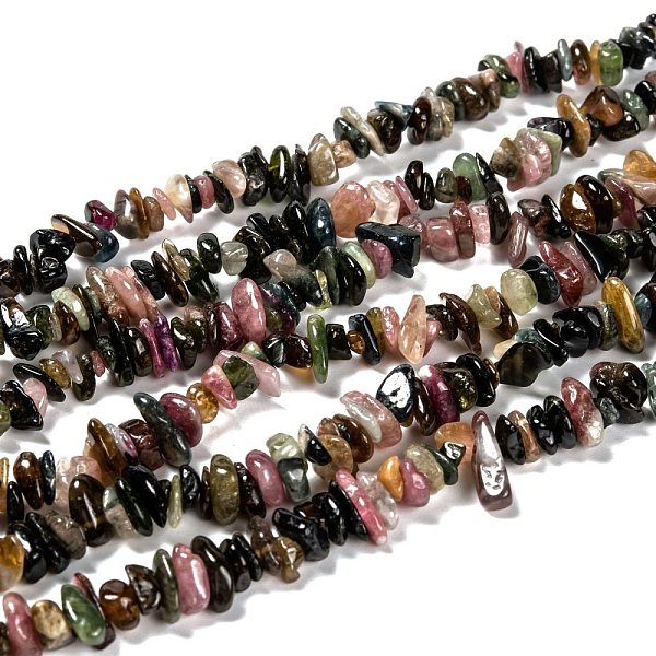 

PandaHall Natural Tourmaline Chips Beads Strands, 5~8mm, Hole: 0.8mm, about 120pcs/strand, about 32~32.5 inch Tourmaline Chip