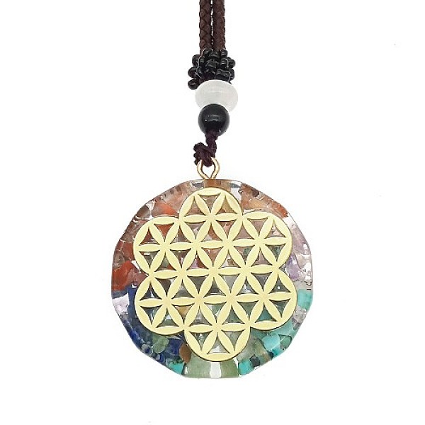 

PandaHall Orgonite Chakra Natural & Synthetic Mixed Stone Pendant Necklaces, Nylon Thread Necklace for Women, Flat Round, Flower of Life...
